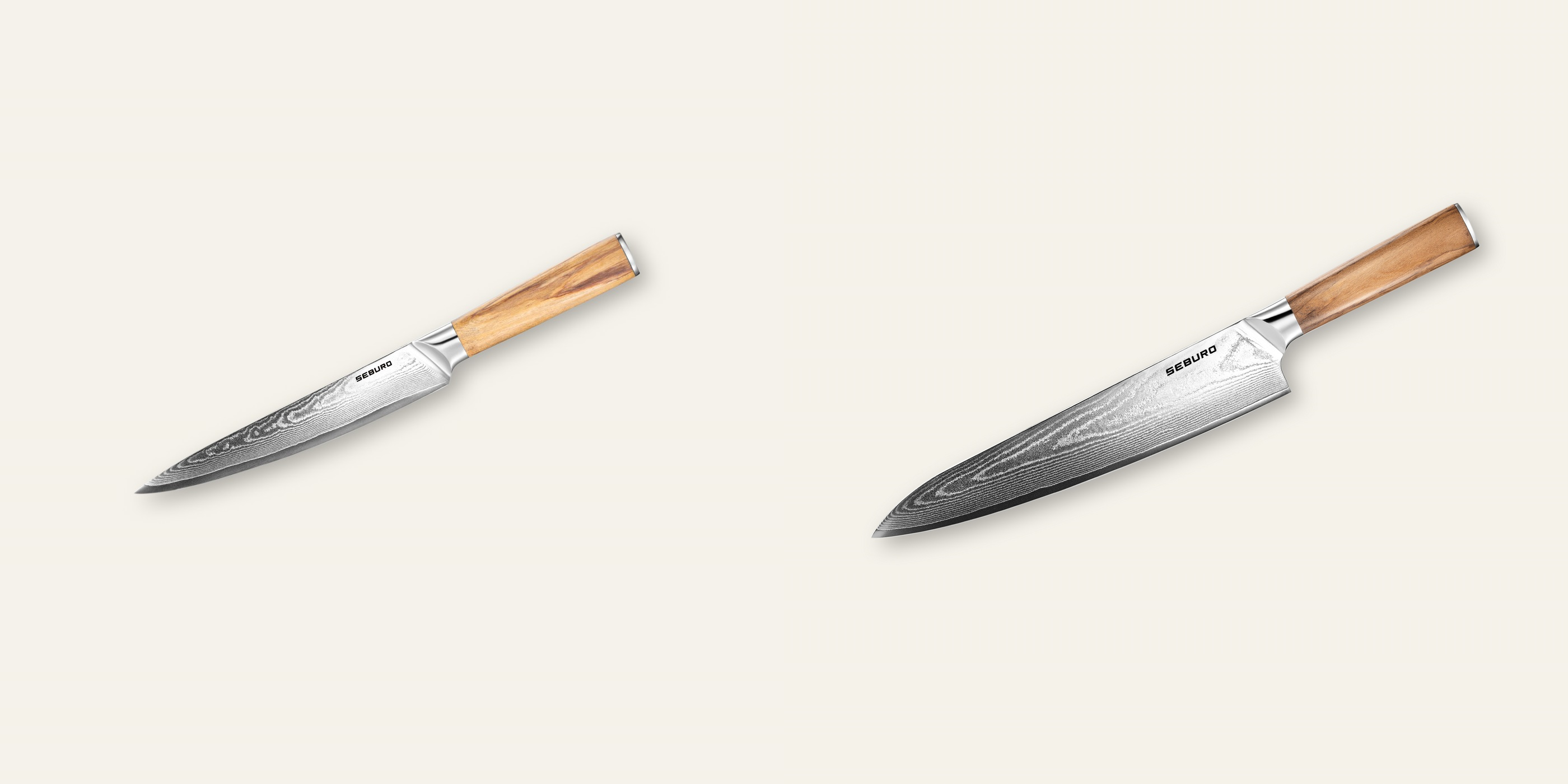 AKCE 1+1 Plátkovací nůž Seburo HOKORI Damascus 200mm + Šéfkuchařský nůž Seburo HOKORI Damascus 250mm