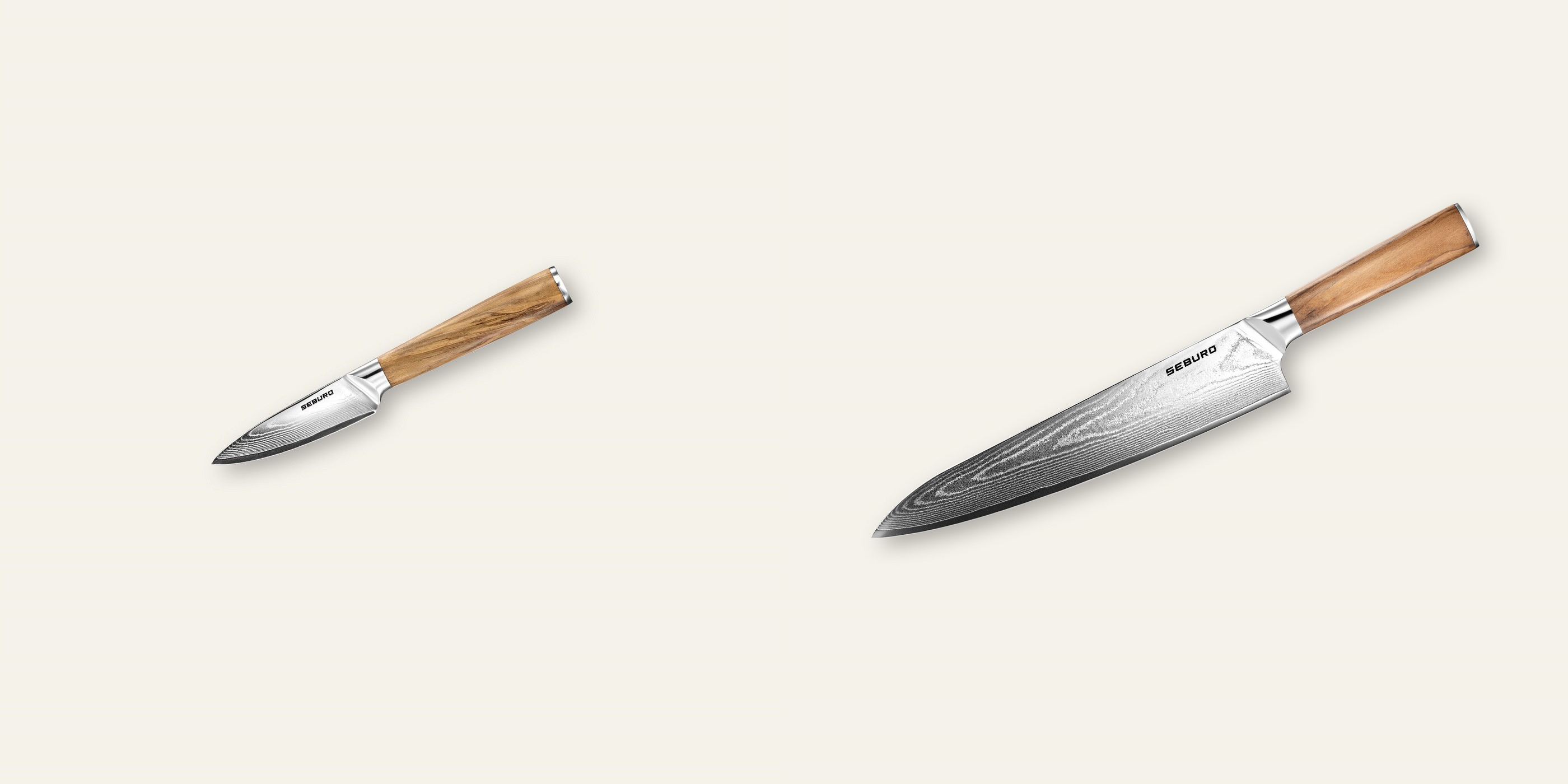 AKCE 1+1 Nůž na ovoce a zeleninu Seburo HOKORI Damascus 90mm + Šéfkuchařský nůž Seburo HOKORI Damascus 250mm