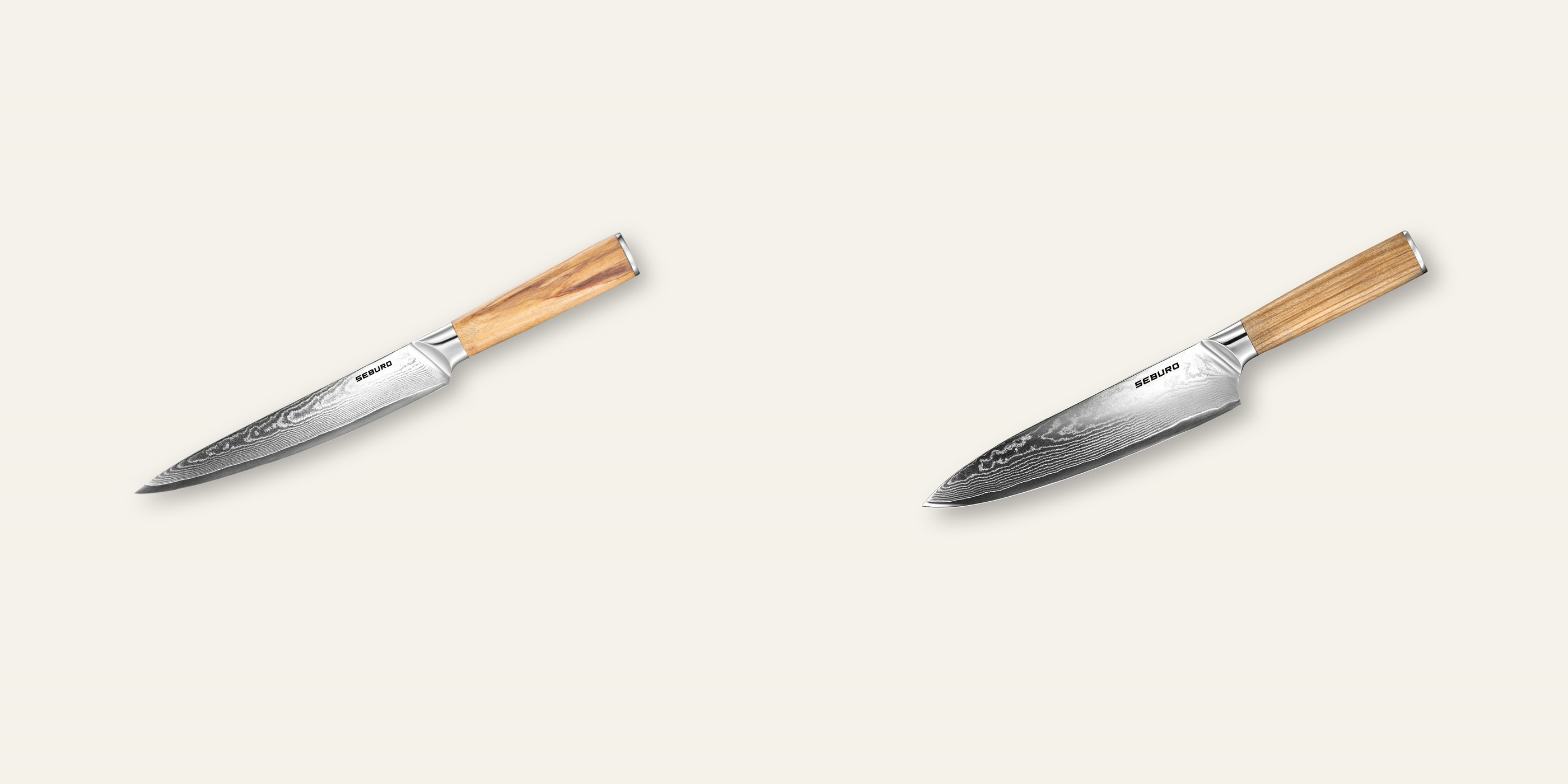 AKCE 1+1 Plátkovací nůž Seburo HOKORI Damascus 200mm + Šéfkuchařský nůž Seburo HOKORI Damascus 200mm