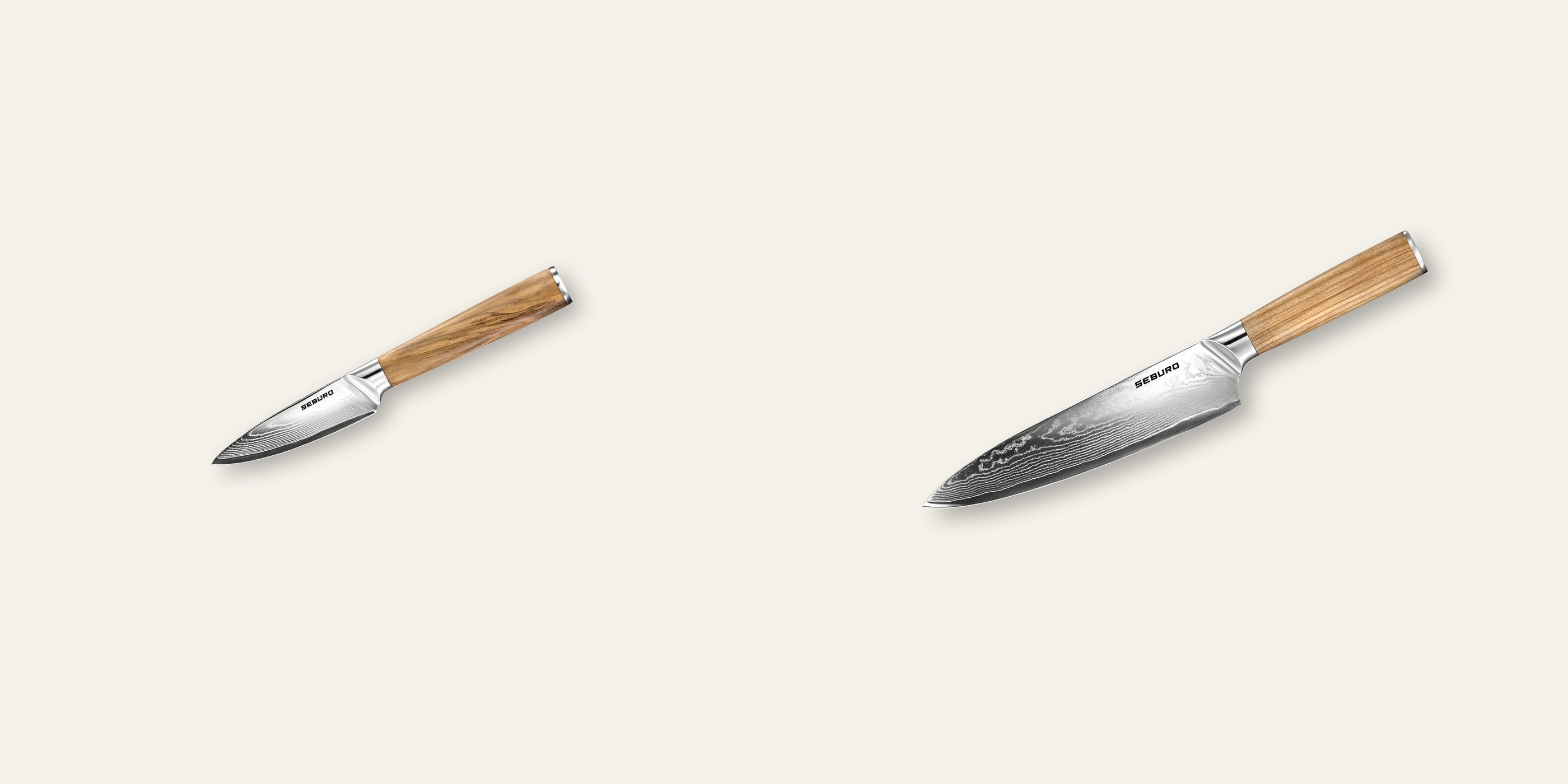 AKCE 1+1 Nůž na ovoce a zeleninu Seburo HOKORI Damascus 90mm + Šéfkuchařský nůž Seburo HOKORI Damascus 200mm