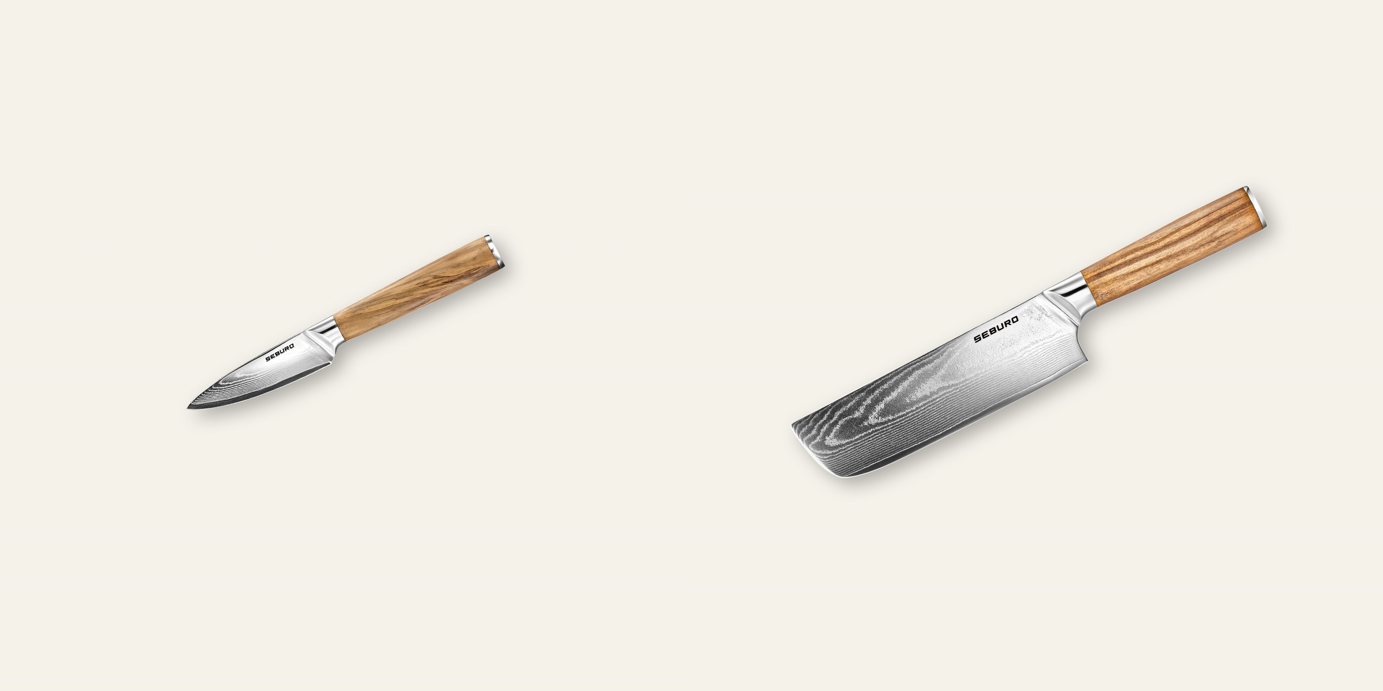 AKCE 1+1 Nůž na ovoce a zeleninu Seburo HOKORI Damascus 90mm + Nakiri nůž Seburo HOKORI Damascus 170mm