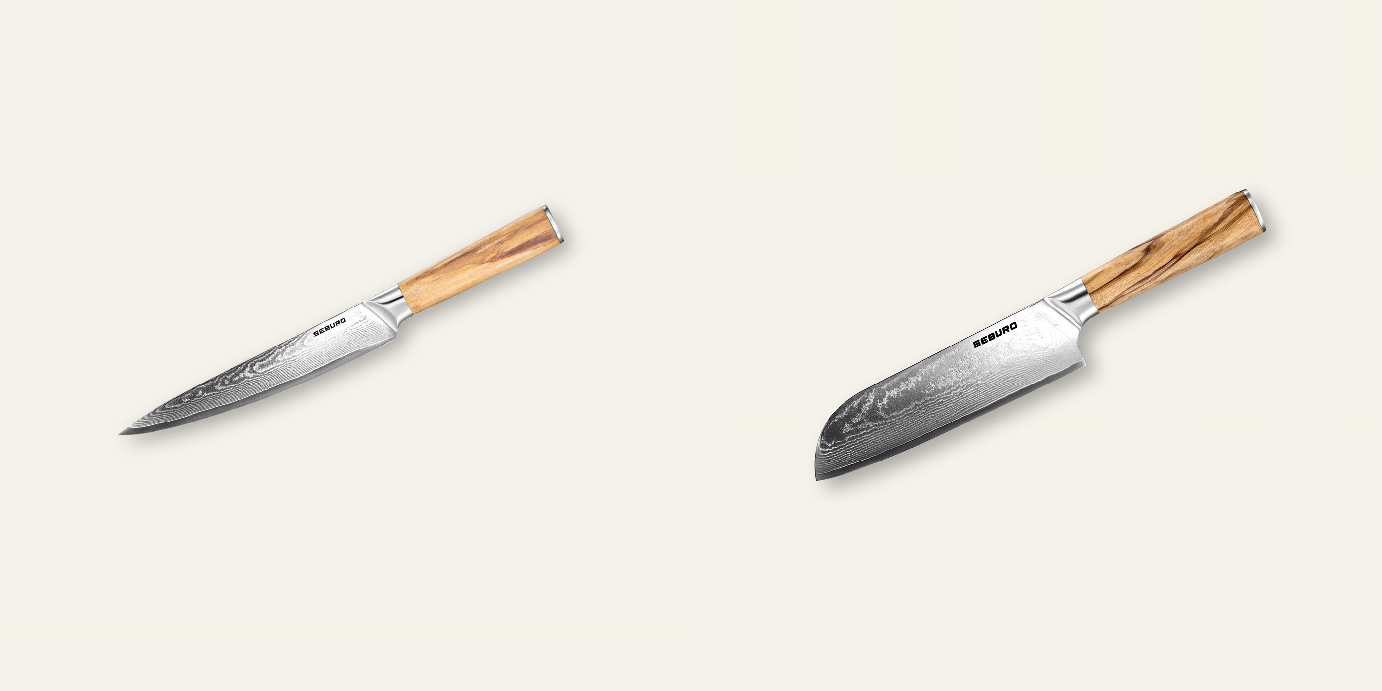 AKCE 1+1 Plátkovací nůž Seburo HOKORI Damascus 200mm + Santoku nůž Seburo HOKORI Damascus 175mm