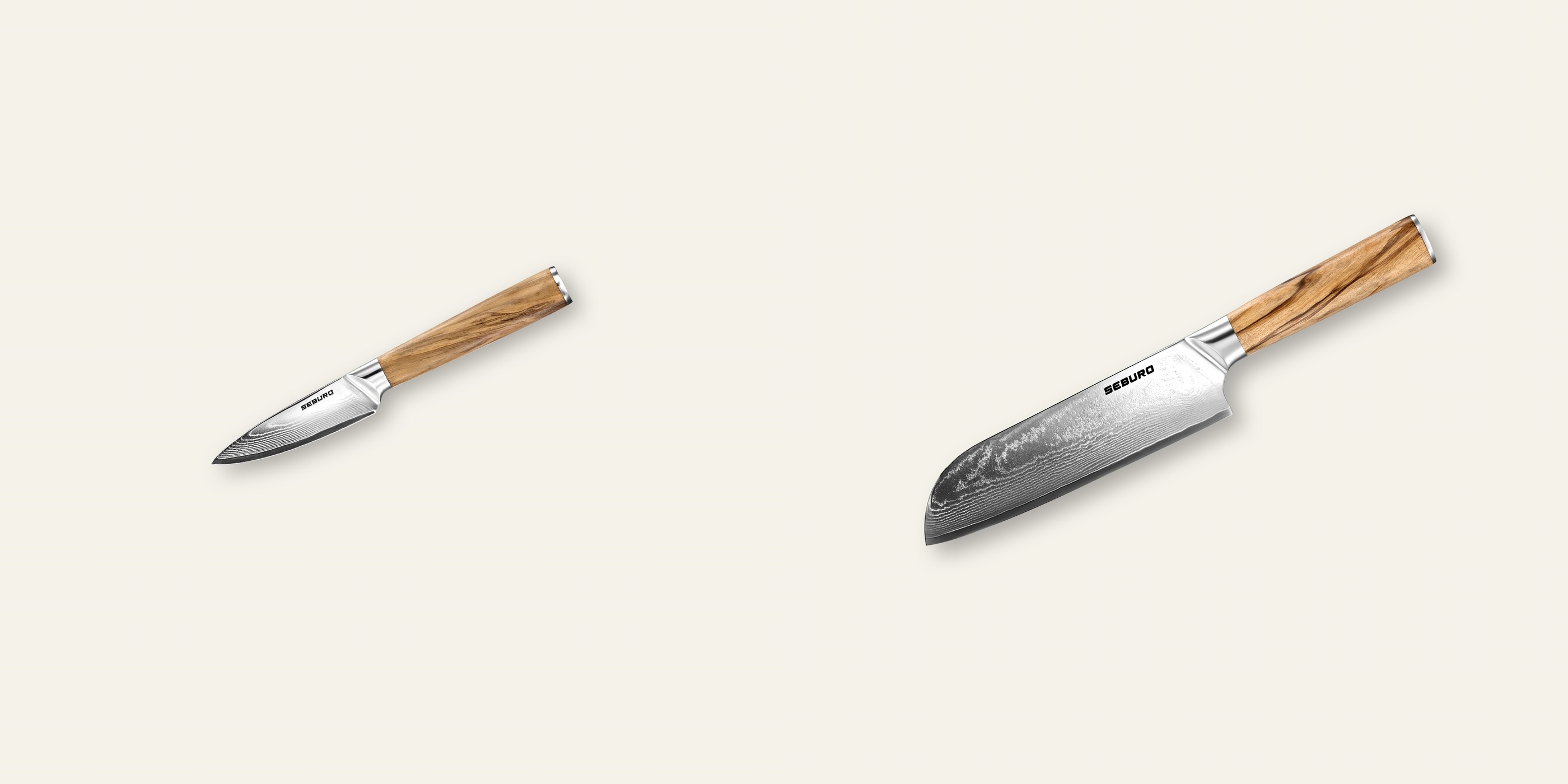 AKCE 1+1 Nůž na ovoce a zeleninu Seburo HOKORI Damascus 90mm + Santoku nůž Seburo HOKORI Damascus 175mm
