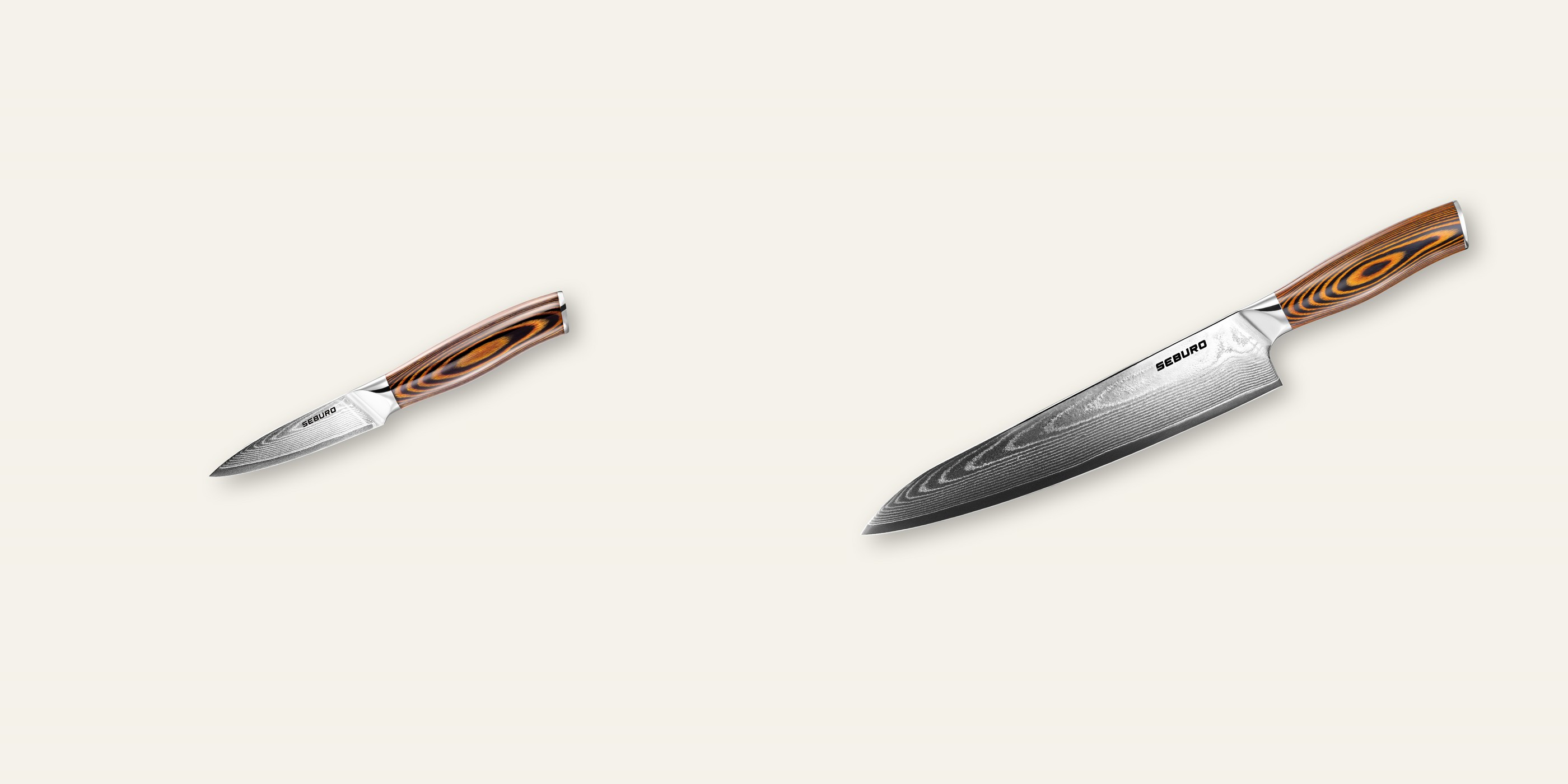 AKCE 1+1 Nůž na ovoce a zeleninu Seburo SUBAJA Damascus 95mm + Šéfkuchařský nůž Seburo SUBAJA Damascus 250mm