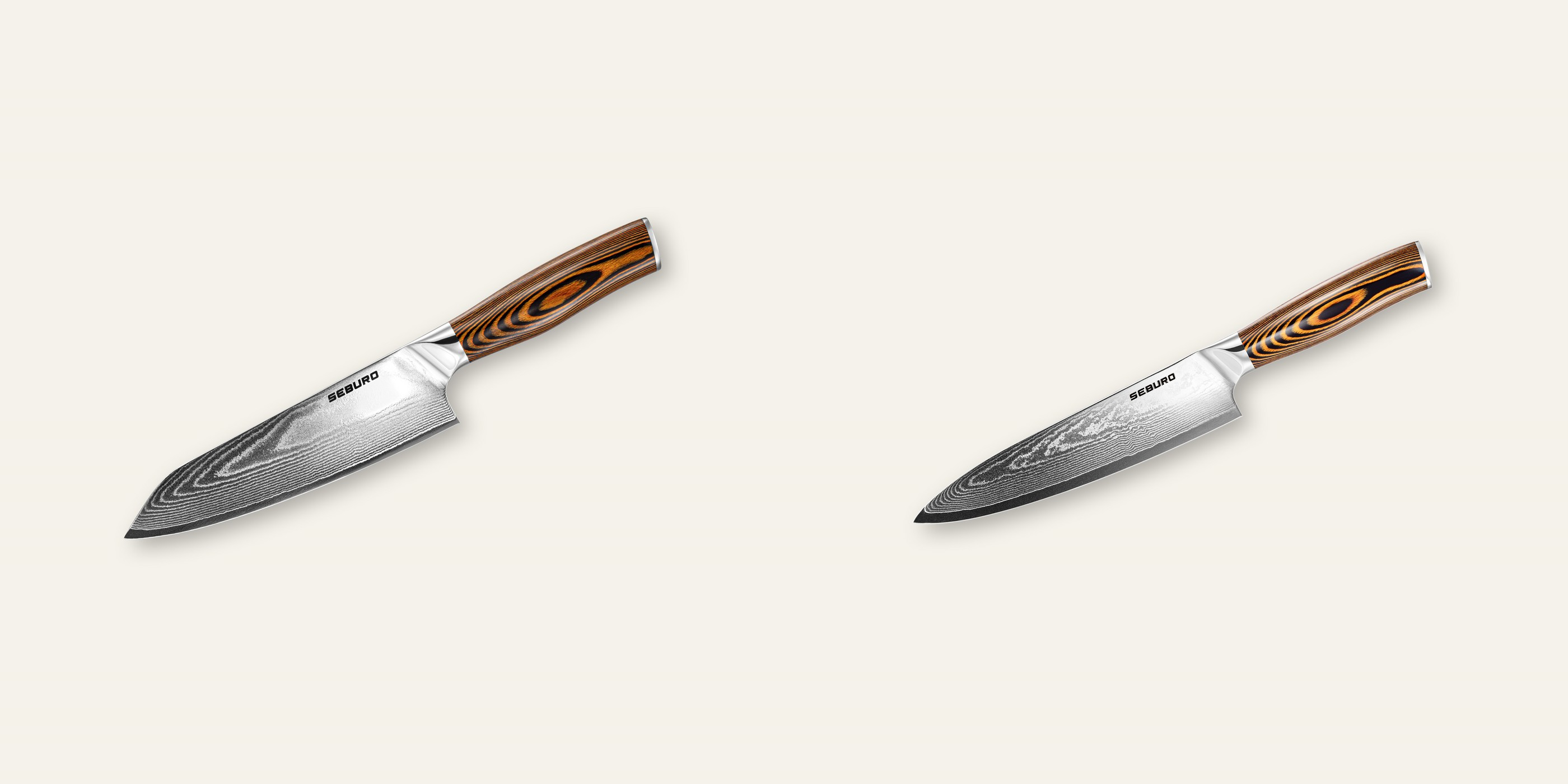 AKCE 1+1 Kiritsuke (mistr-šéf, santoku) nůž Seburo SUBAJA Damascus 180mm + Šéfkuchařský nůž Seburo SUBAJA Damascus 200mm