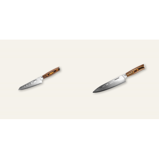 AKCE 1+1 Honesuki (vykosťovací, univerzální) nůž Seburo SUBAJA Damascus 130mm + Šéfkuchařský nůž Seburo SUBAJA Damascus 200mm
