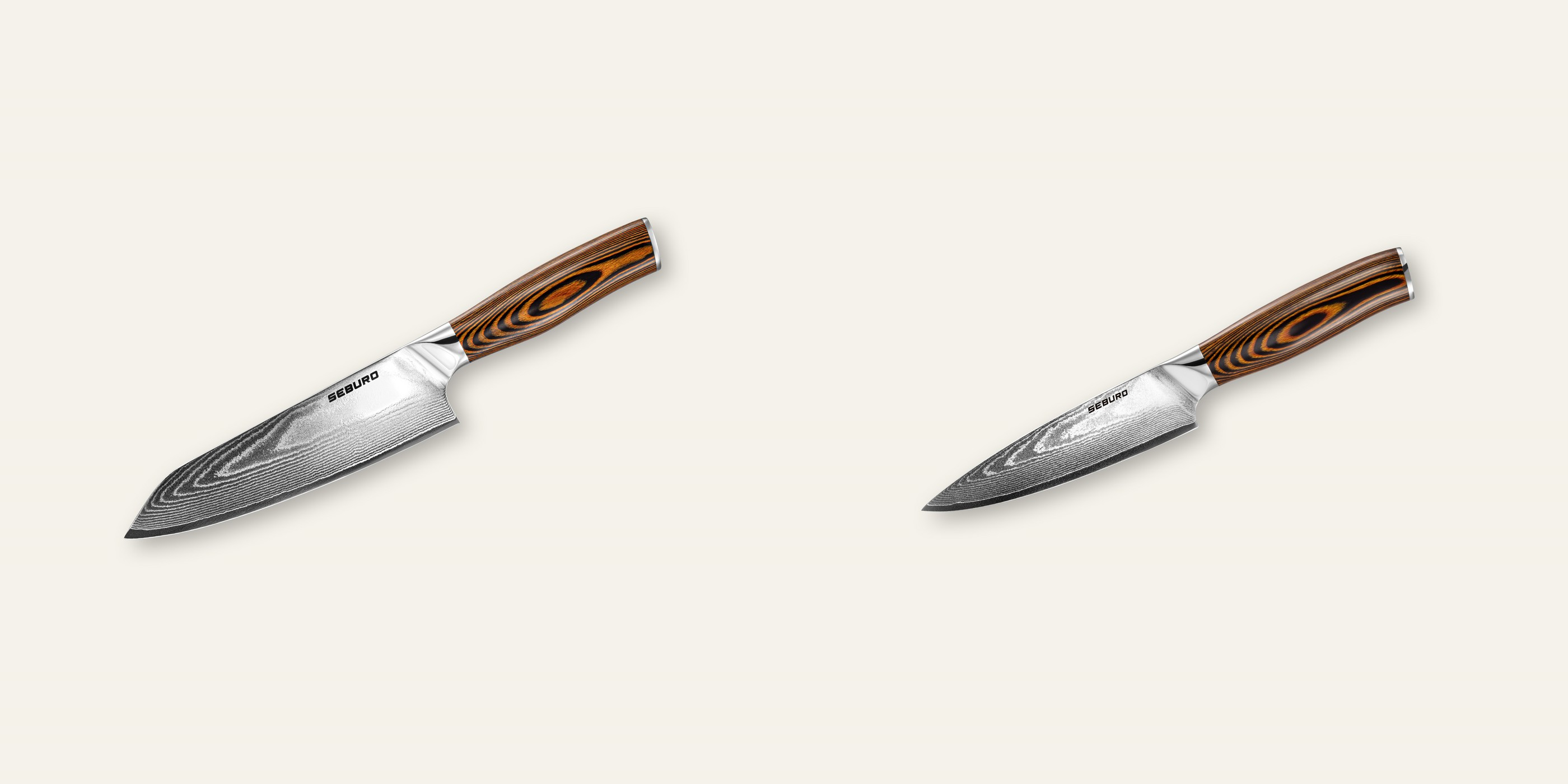 AKCE 1+1 Kiritsuke (mistr-šéf, santoku) nůž Seburo SUBAJA Damascus 180mm + Šéfkuchařský nůž Seburo SUBAJA Damascus 150mm
