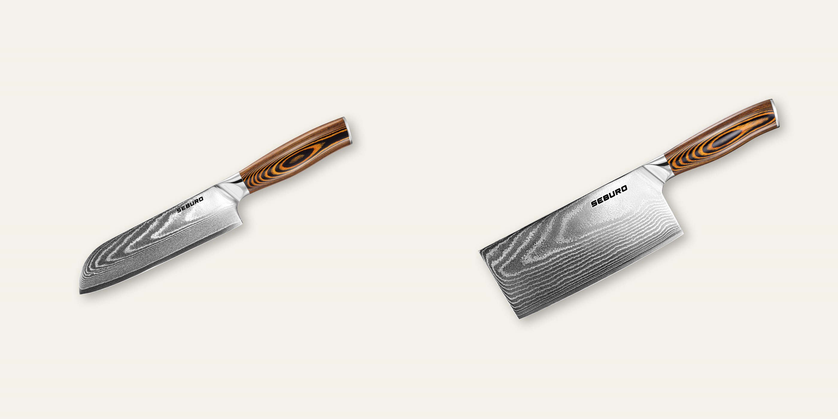 AKCE 1+1 Santoku nůž Seburo SUBAJA Damascus 175mm + Sekáček Seburo SUBAJA Damascus 180mm
