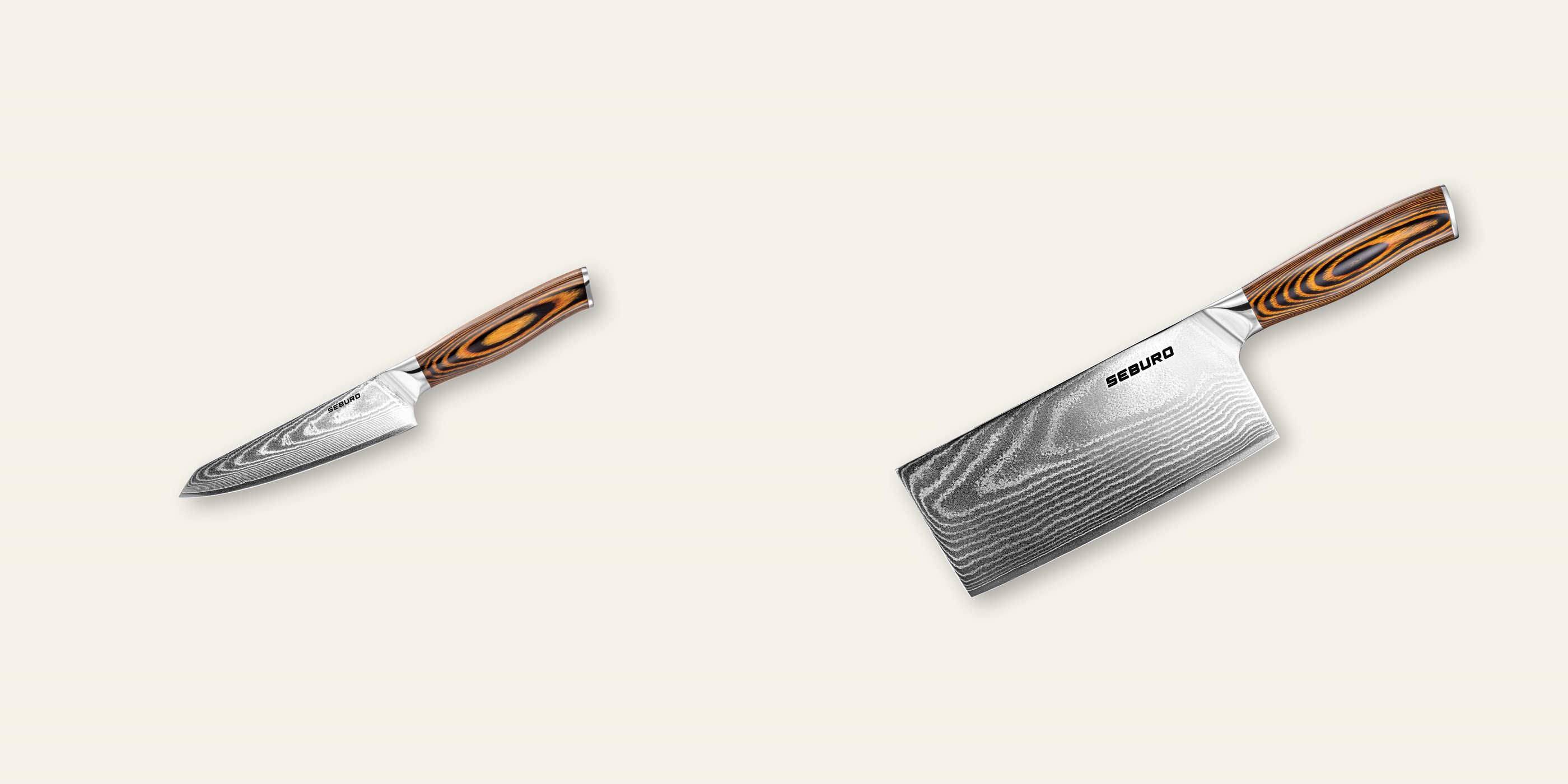AKCE 1+1 Honesuki (vykosťovací, univerzální) nůž Seburo SUBAJA Damascus 130mm + Sekáček Seburo SUBAJA Damascus 180mm