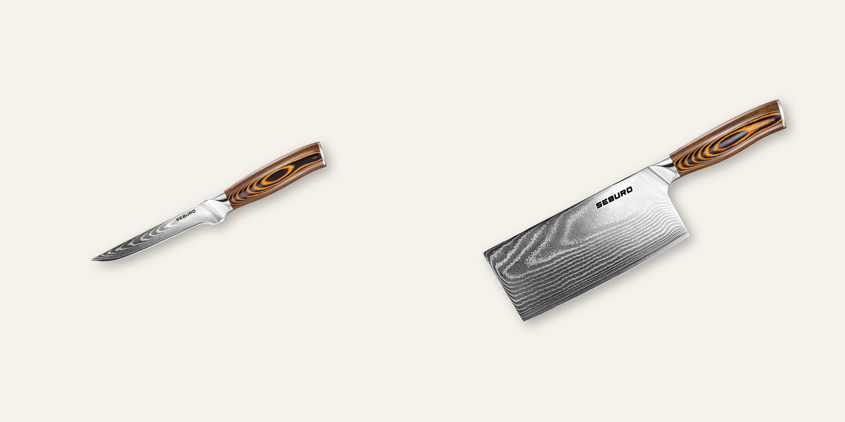 AKCE 1+1 Vykosťovací nůž Seburo SUBAJA Damascus 150mm + Sekáček Seburo SUBAJA Damascus 180mm