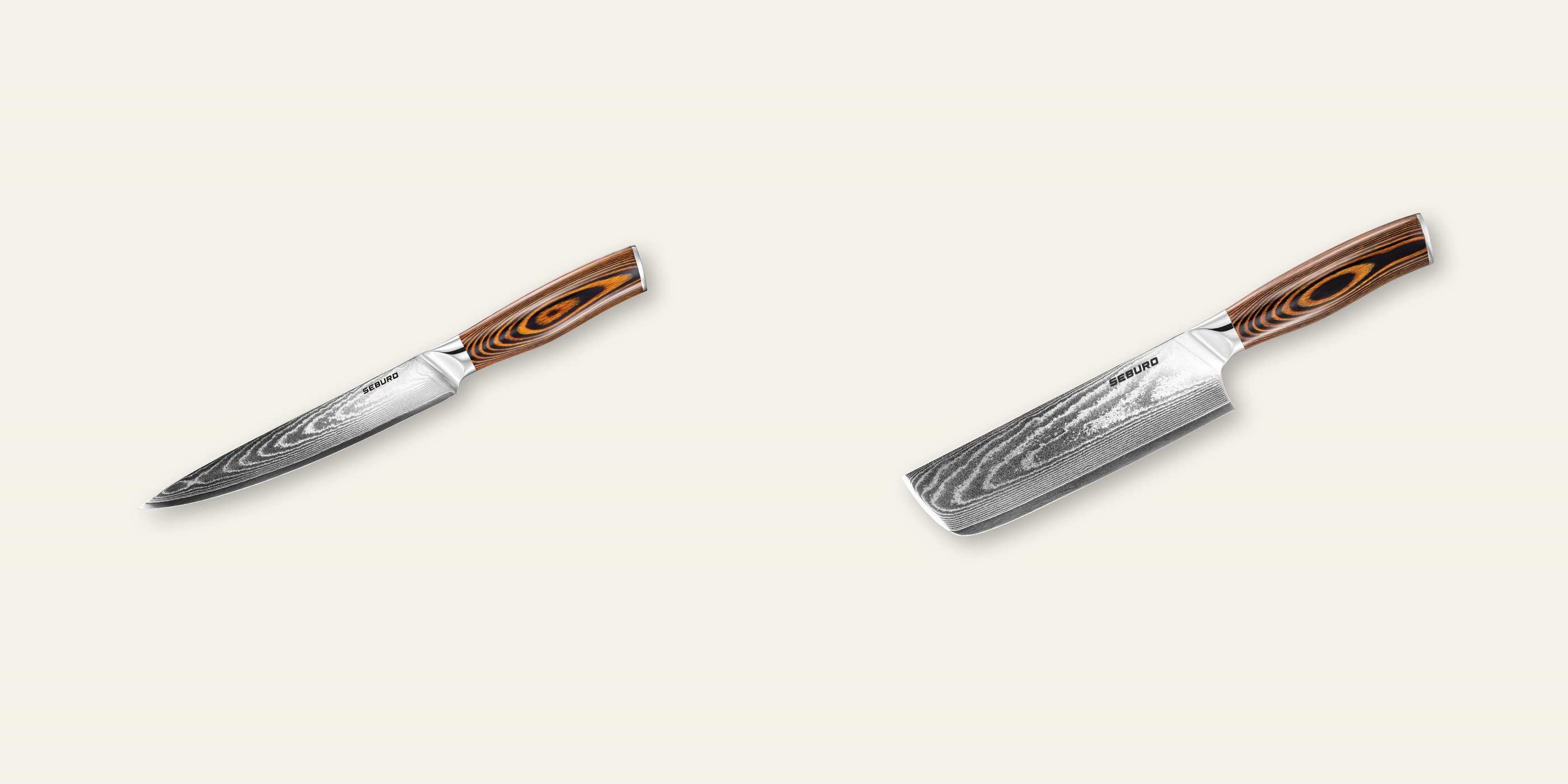 AKCE 1+1 Plátkovací nůž Seburo SUBAJA Damascus 195mm + Nakiri nůž Seburo SUBAJA Damascus 175mm