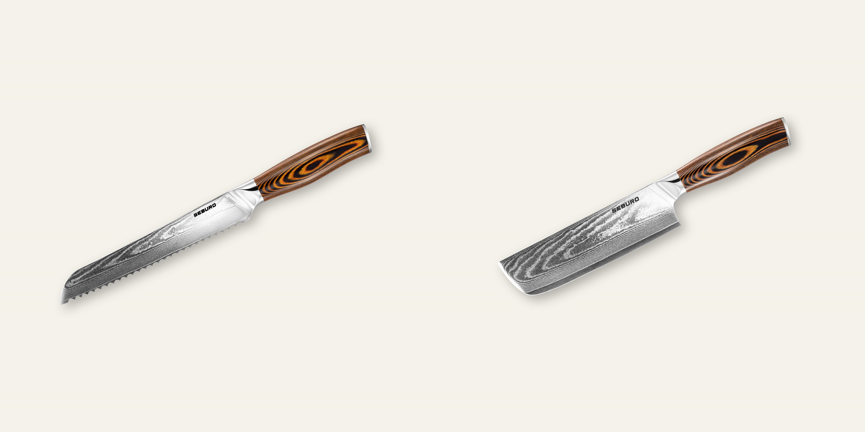 AKCE 1+1 Nůž na pečivo Seburo SUBAJA Damascus 195mm + Nakiri nůž Seburo SUBAJA Damascus 175mm