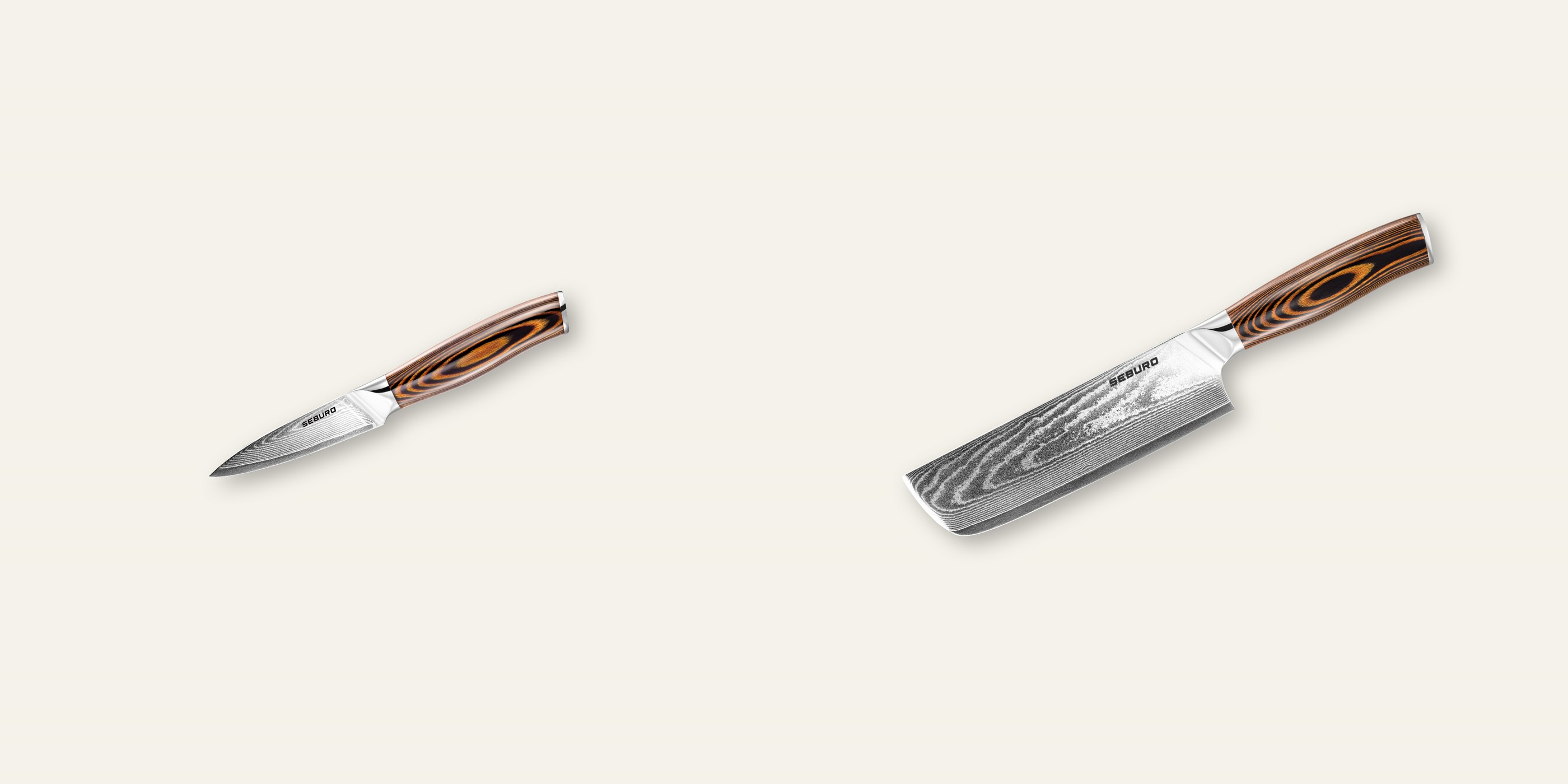 AKCE 1+1 Nůž na ovoce a zeleninu Seburo SUBAJA Damascus 95mm + Nakiri nůž Seburo SUBAJA Damascus 175mm