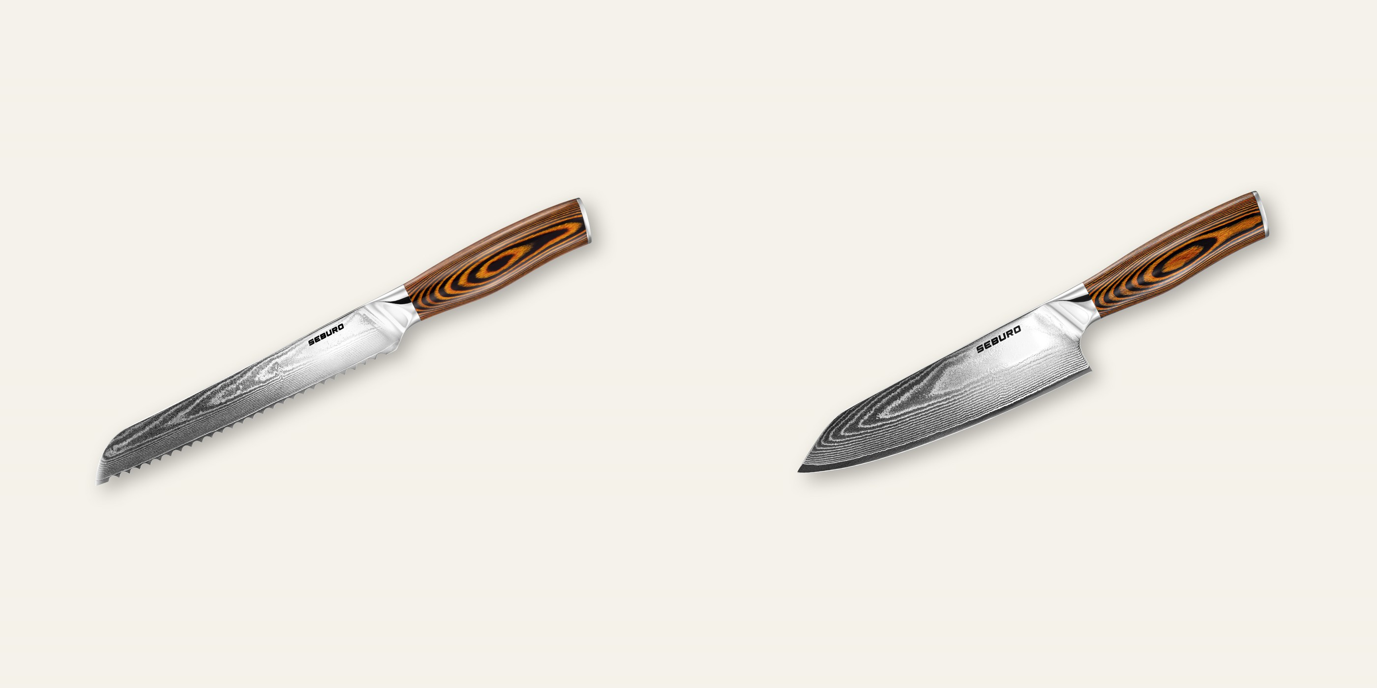 AKCE 1+1 Nůž na pečivo Seburo SUBAJA Damascus 195mm + Kiritsuke (mistr-šéf, santoku) nůž Seburo SUBAJA Damascus 180mm