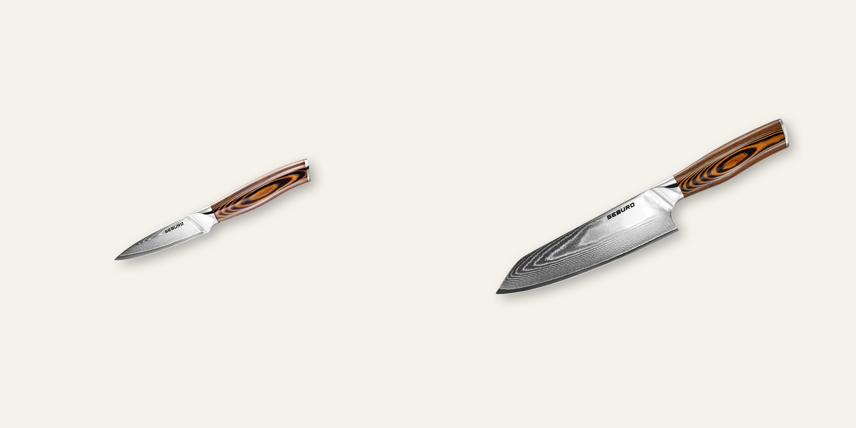 AKCE 1+1 Nůž na ovoce a zeleninu Seburo SUBAJA Damascus 95mm + Kiritsuke (mistr-šéf, santoku) nůž Seburo SUBAJA Damascus 180mm
