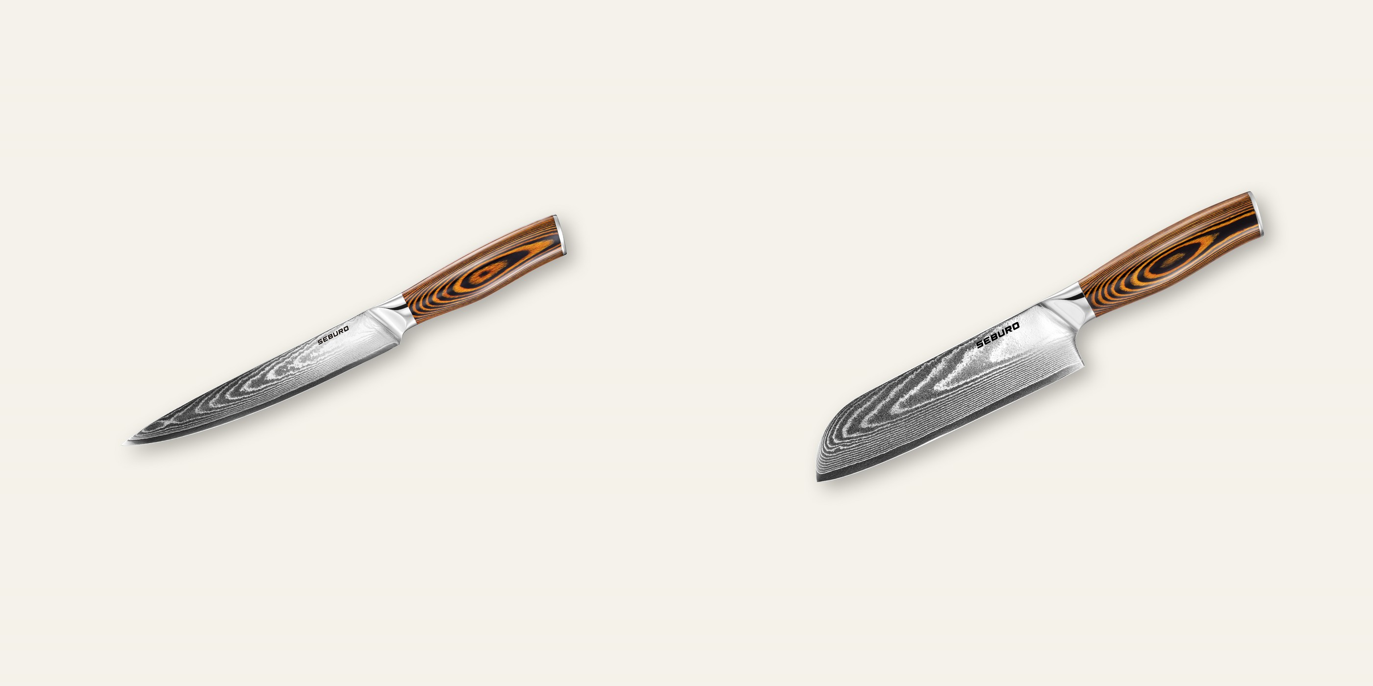AKCE 1+1 Plátkovací nůž Seburo SUBAJA Damascus 195mm + Santoku nůž Seburo SUBAJA Damascus 175mm