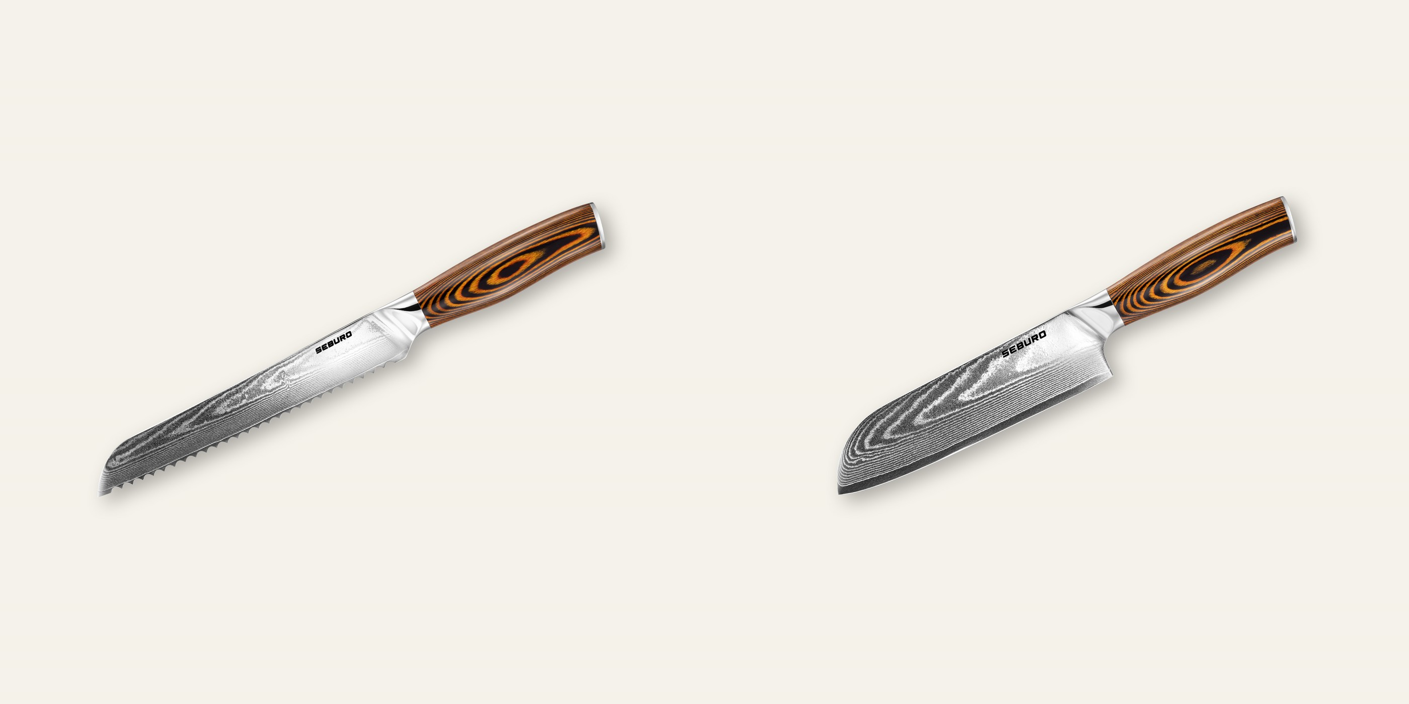 AKCE 1+1 Nůž na pečivo Seburo SUBAJA Damascus 195mm + Santoku nůž Seburo SUBAJA Damascus 175mm