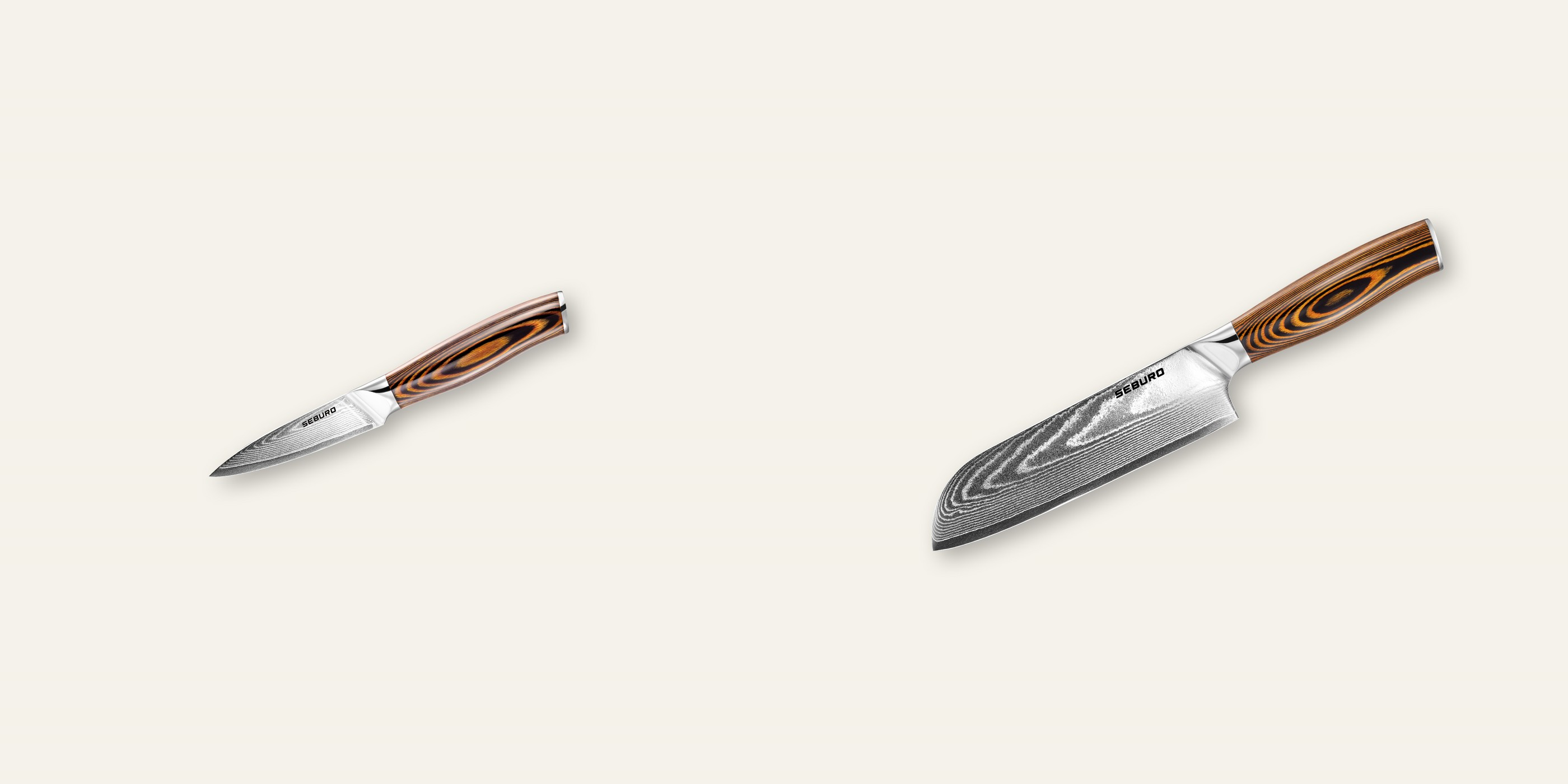 AKCE 1+1 Nůž na ovoce a zeleninu Seburo SUBAJA Damascus 95mm + Santoku nůž Seburo SUBAJA Damascus 175mm