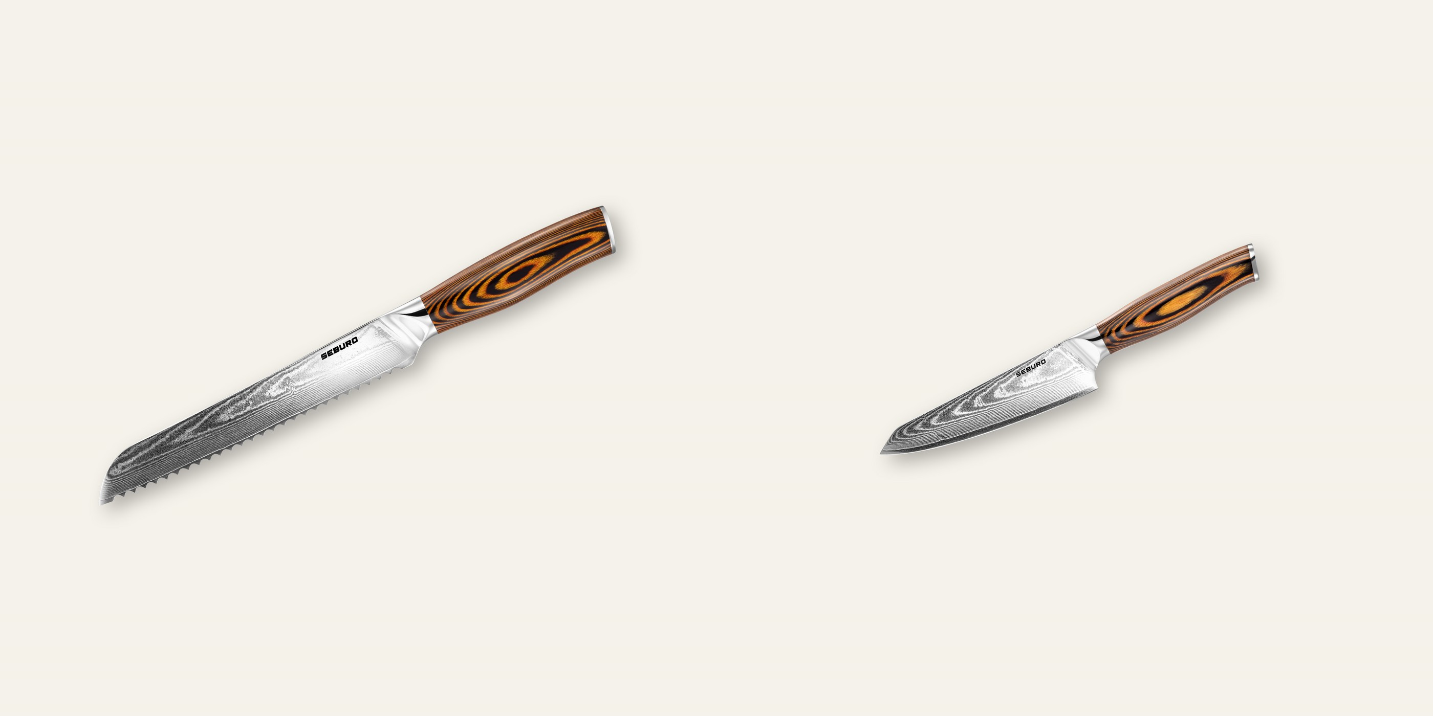 AKCE 1+1 Nůž na pečivo Seburo SUBAJA Damascus 195mm + Honesuki (vykosťovací, univerzální) nůž Seburo SUBAJA Damascus 130mm