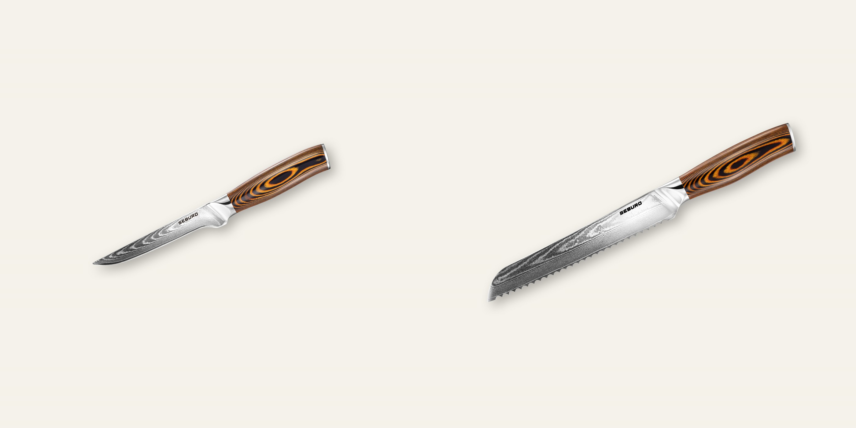 AKCE 1+1 Vykosťovací nůž Seburo SUBAJA Damascus 150mm + Nůž na pečivo Seburo SUBAJA Damascus 195mm